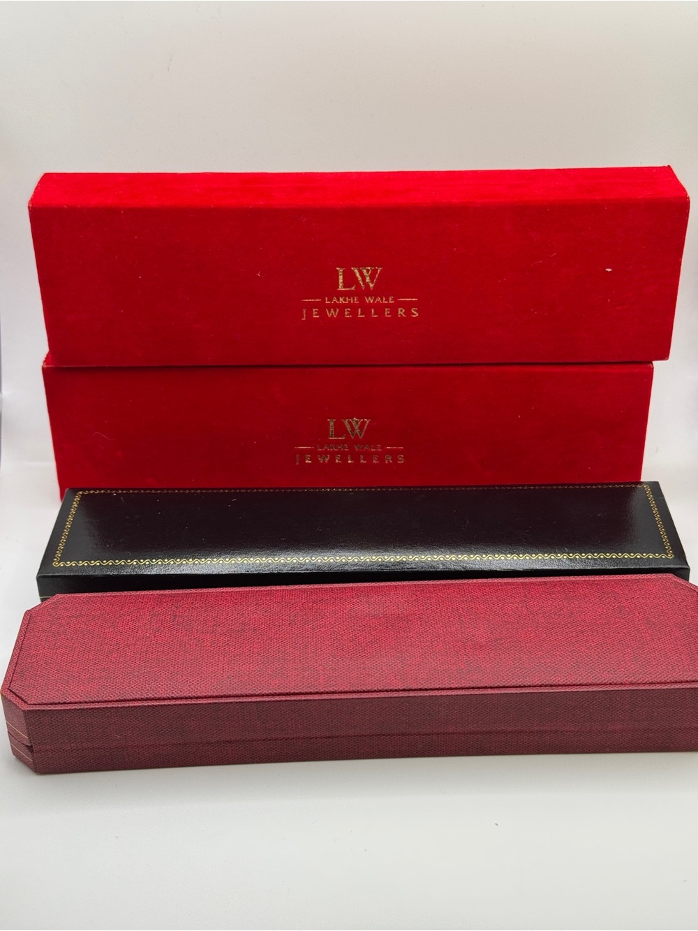 Lot of 4 Long Jewelry Boxes Velvet Faux Leather Bracelet Watch Necklace Storage